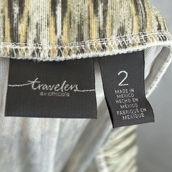 Chicos Travelers Pants Size 2 Large Slinky Knit L Elastic Waist Yellow Bohemian - Picture 5 of 6